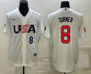 Mens USA Baseball #8 Trea Turner Number 2023 White World Baseball Classic Stitched Jersey->2023 world baseball classic->MLB Jersey